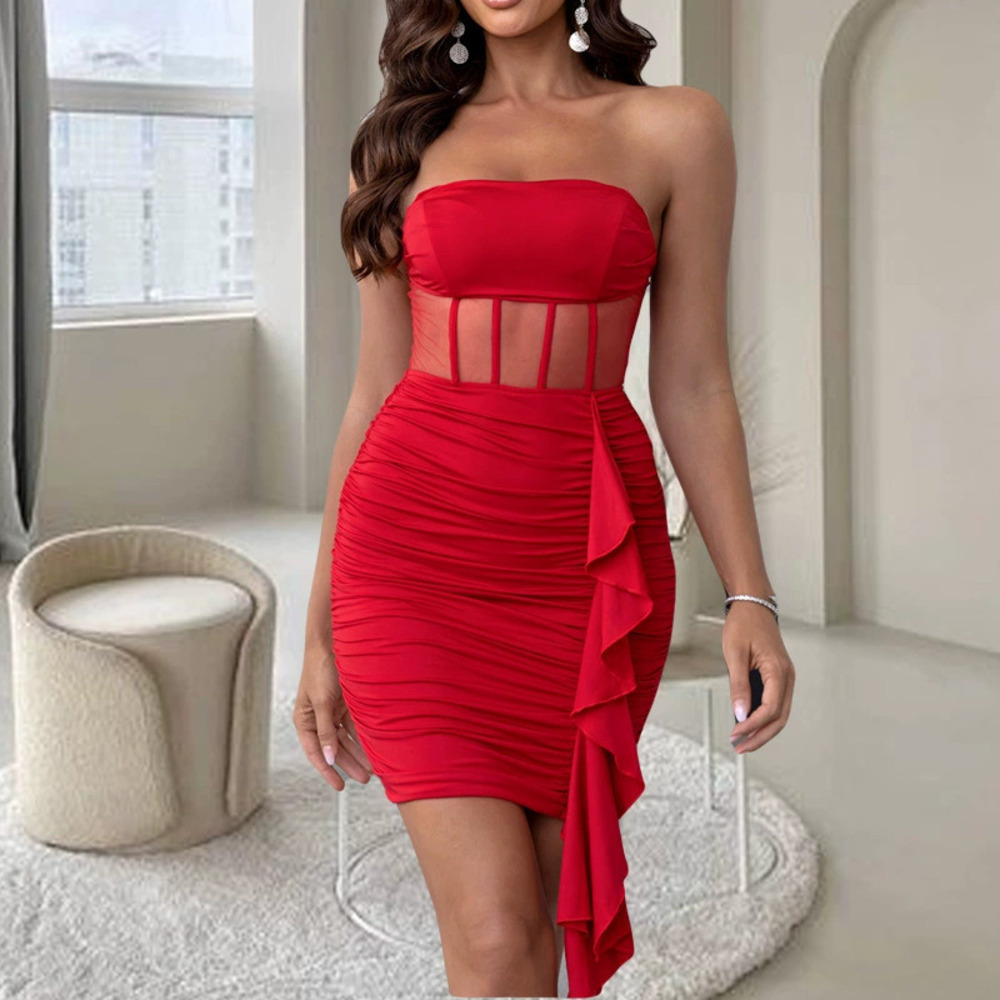 ZARA Stylish Sexy Strapless Mesh Panel Bodycon Party Mini Dress